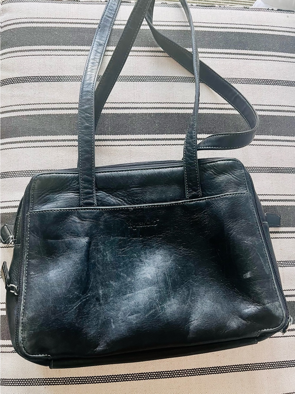 Tignanello Black Soft Italian-Style Leather Multi-Zip Satchel Y2K Vintage